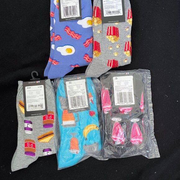 NEW Hot Sox Womens Lot Fun Food Theme 5 Pr Socks PBJ Sandwich Popcorn Egg Bacon - Picture 2 of 7